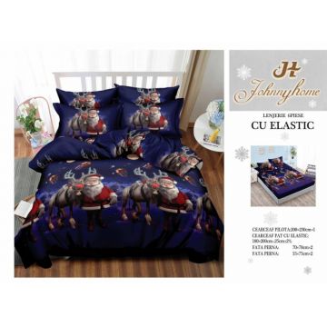 Set Lenjerie De Pat Craciun, Cu elastic, 6 Piese Pat 2 Persoane, Christmas Collection