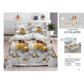 Set Lenjerie De Pat Craciun, Cu elastic, 6 Piese Pat 2 Persoane, Christmas Collection