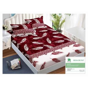 Husa de pat cu elastic 140x200 din Bumbac Finet + 2 Fete de Perna - Alb Rosu Cu Pene