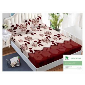 Husa de pat cu elastic 140x200 din Bumbac Finet + 2 Fete de Perna - Grena Crem