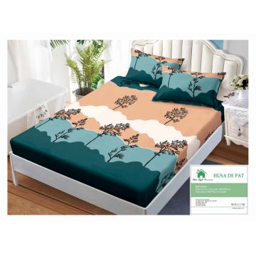 Husa de pat cu elastic 140x200 din Bumbac Finet + 2 Fete de Perna - Peisaj