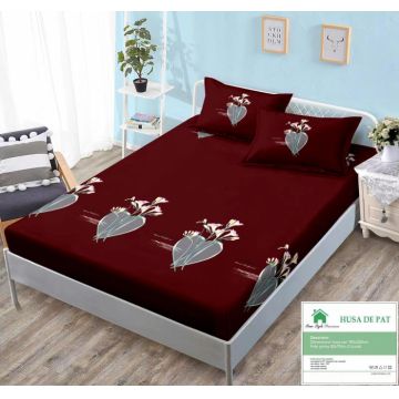 Husa de pat cu elastic 160x200 din Bumbac Finet + 2 Fete de Perna - Grena Cu Inimi