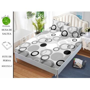 Husa de pat cu elastic 180x200 din Bumbac Finet + 2 Fete de Perna - Gri Cu Buline