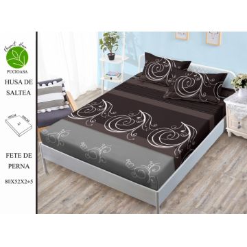 Husa de pat cu elastic 180x200 din Bumbac Finet + 2 Fete de Perna - Maro