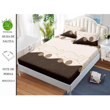 Husa de pat cu elastic 180x200 din Bumbac Finet + 2 Fete de Perna - Minimalist Brown