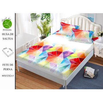 Husa de pat cu elastic 180x200 din Bumbac Finet + 2 Fete de Perna - Multicolor Geometric