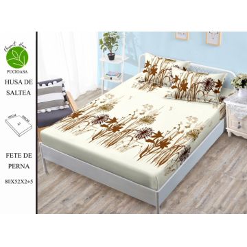 Husa de pat cu elastic 180x200 din Bumbac Finet + 2 Fete de Perna - Papadii
