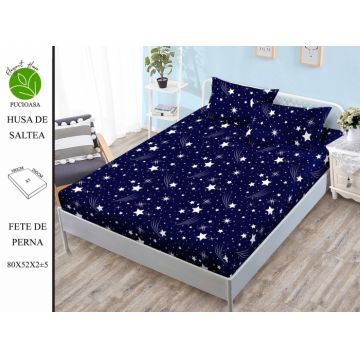 Husa de pat cu elastic 180x200 din Bumbac Finet + 2 Fete de Perna - Stelute
