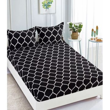 Husa de pat cu elastic cocolino + 2 Fete de Perna - Black and White