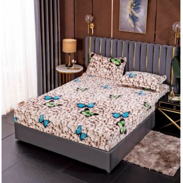 Husa de pat cu elastic cocolino + 2 Fete de Perna, Butterflies Stones