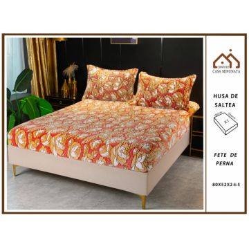Husa de pat cu elastic cocolino + 2 Fete de Perna, Orange Rose