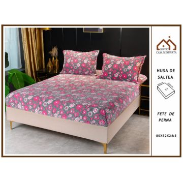 Husa de pat cu elastic cocolino + 2 Fete de Perna, Pink