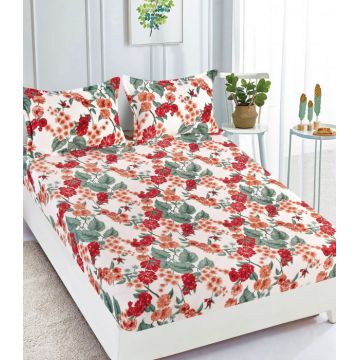 Husa de pat cu elastic cocolino + 2 Fete de Perna - Red Flowers
