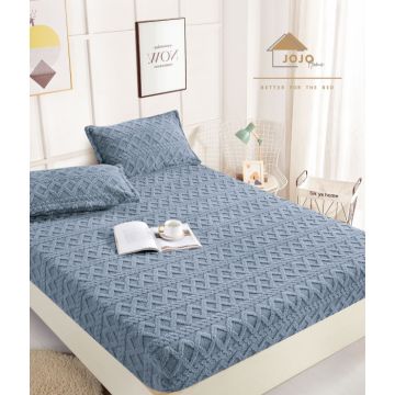 Husa de pat cu elastic cocolino Tip Tricotaj + 2 Fete de Perna - Albastru