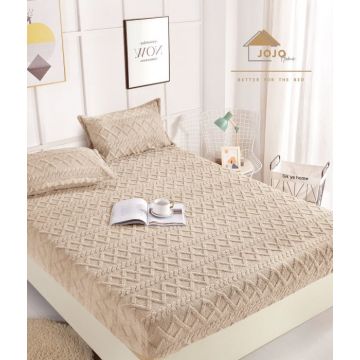 Husa de pat cu elastic cocolino Tip Tricotaj + 2 Fete de Perna - Bej