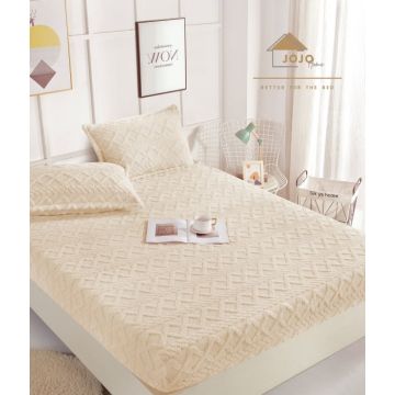 Husa de pat cu elastic cocolino Tip Tricotaj + 2 Fete de Perna - Crem