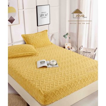 Husa de pat cu elastic cocolino Tip Tricotaj + 2 Fete de Perna - Galben
