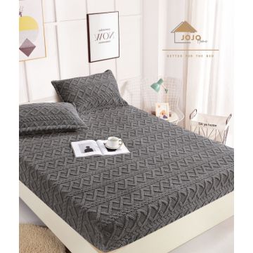 Husa de pat cu elastic cocolino Tip Tricotaj + 2 Fete de Perna - Gri