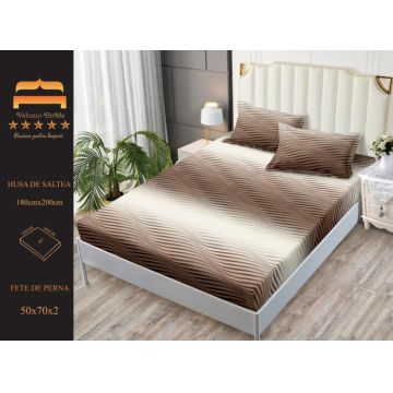 Husa De Pat Uni Cu Elastic + 2 Fete De Perna - Brown Sand