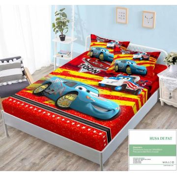 Husa Din Bumbac Tip Finet Cu Elastic 140x200 - Cars Toon