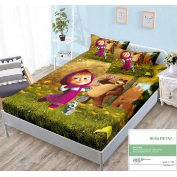 Husa Din Bumbac Tip Finet Cu Elastic 140x200 - Masha Ursul