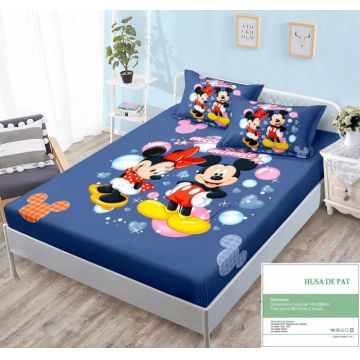 Husa Din Bumbac Tip Finet Cu Elastic 140x200 - Mickey Minnie Blue