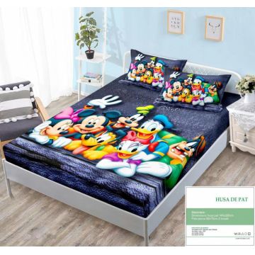 Husa Din Bumbac Tip Finet Cu Elastic 140x200 - Mickey Prietenii