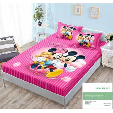 Husa Din Bumbac Tip Finet Cu Elastic 140x200 - Minnie Mickey Mouse