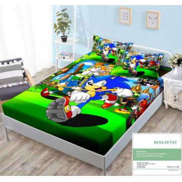 Husa Din Bumbac Tip Finet Cu Elastic 140x200 - Sonic Si Prietenii