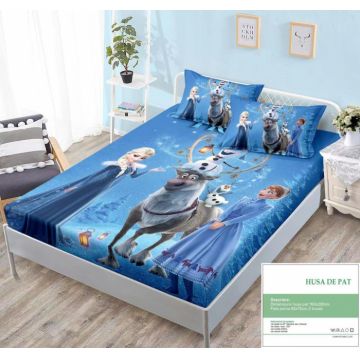 Husa Din Bumbac Tip Finet Cu Elastic 160x200 - Ana Elsa Blue