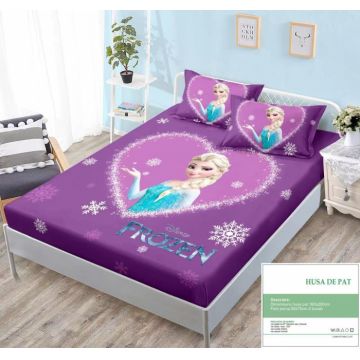 Husa Din Bumbac Tip Finet Cu Elastic 160x200 - Elsa Purple