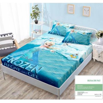 Husa Din Bumbac Tip Finet Cu Elastic 160x200 - Frozen El Regne Del Gel