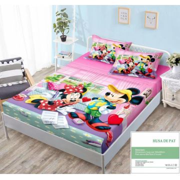 Husa Din Bumbac Tip Finet Cu Elastic 160x200 - Mickey Minnie