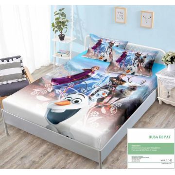 Husa Din Bumbac Tip Finet Cu Elastic 160x200 - Olaf Frozen