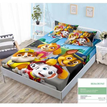 Husa Din Bumbac Tip Finet Cu Elastic 160x200 - Paw Patrol