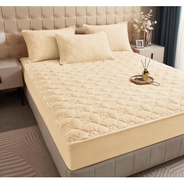 Husa matlasata tip topper din catifea, 180x200cm - Crem