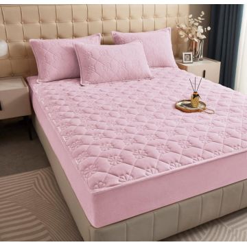 Husa matlasata tip topper din catifea, 180x200cm - Lila