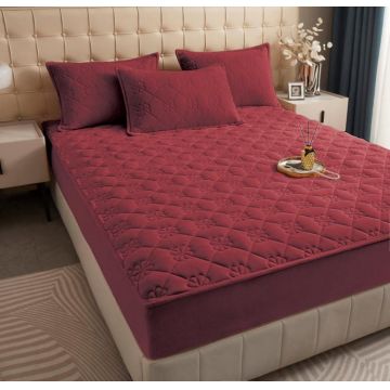 Husa matlasata tip topper din catifea, 180x200cm - Rosu