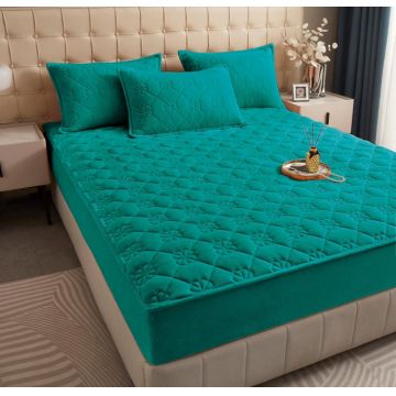 Husa matlasata tip topper din catifea, 180x200cm - Turcoaz