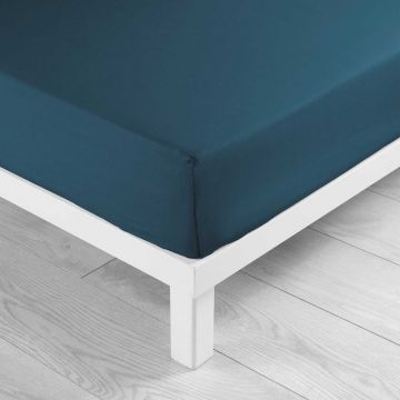 Cearceaf albastru din bumbac cu elastic 160x200 cm Lina – douceur d'intérieur