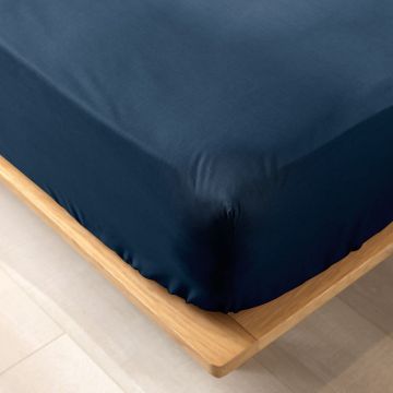 Cearceaf albastru închis din bumbac organic cu elastic 180x200 cm Biolina – douceur d'intérieur