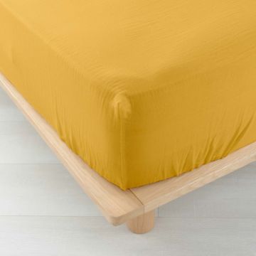 Cearceaf galben din muselină cu elastic 160x200 cm Angelia – douceur d'intérieur