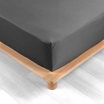 Cearceaf gri antracit din bumbac percal cu elastic 160x200 cm Percaline – douceur d'intérieur