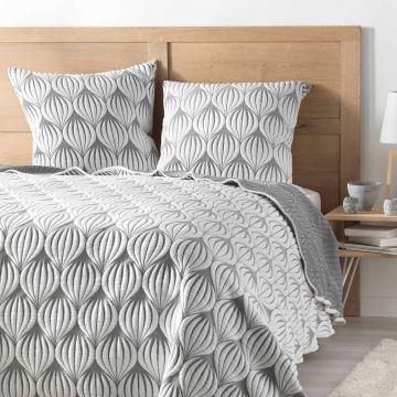 Set cuvertură și față de pernă alb/gri din microfibră 220x240 cm Faustine – douceur d'intérieur