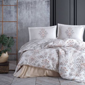 Set Lenjerie si Cuvertura Liya Bej (Bumbac 100%)