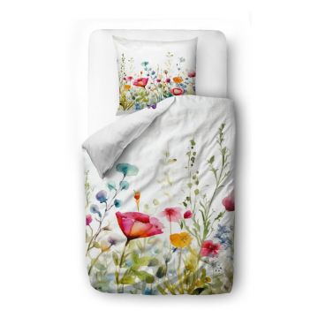 Lenjerie de pat din bumbac satinat pentru pat de o persoană 140x200 cm Watercolour Flowers – Butter Kings