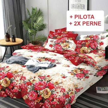 Pachet Lenjerie cu Elastic 180x200 cm + Pilota + Perne Carmine (Finet)