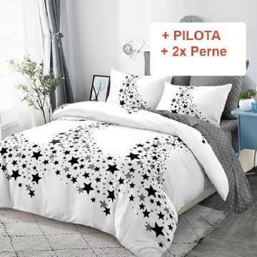Pachet Lenjerie cu Elastic 180x200 cm + Pilota + Perne Carson (Finet)