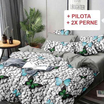 Pachet Lenjerie cu Elastic 180x200 cm + Pilota + Perne Stone (Finet)