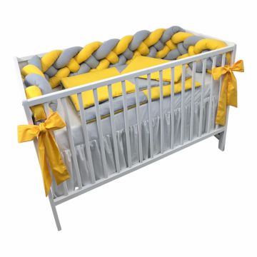 Aparatoare laterala patut bebe Deseda bumper impletita in 4 din bumbac 240 cm galben-gri